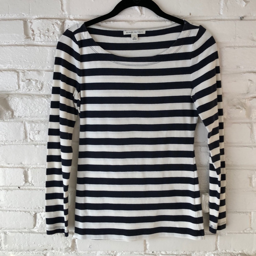 Banana Republic Navy & White Striped Tee